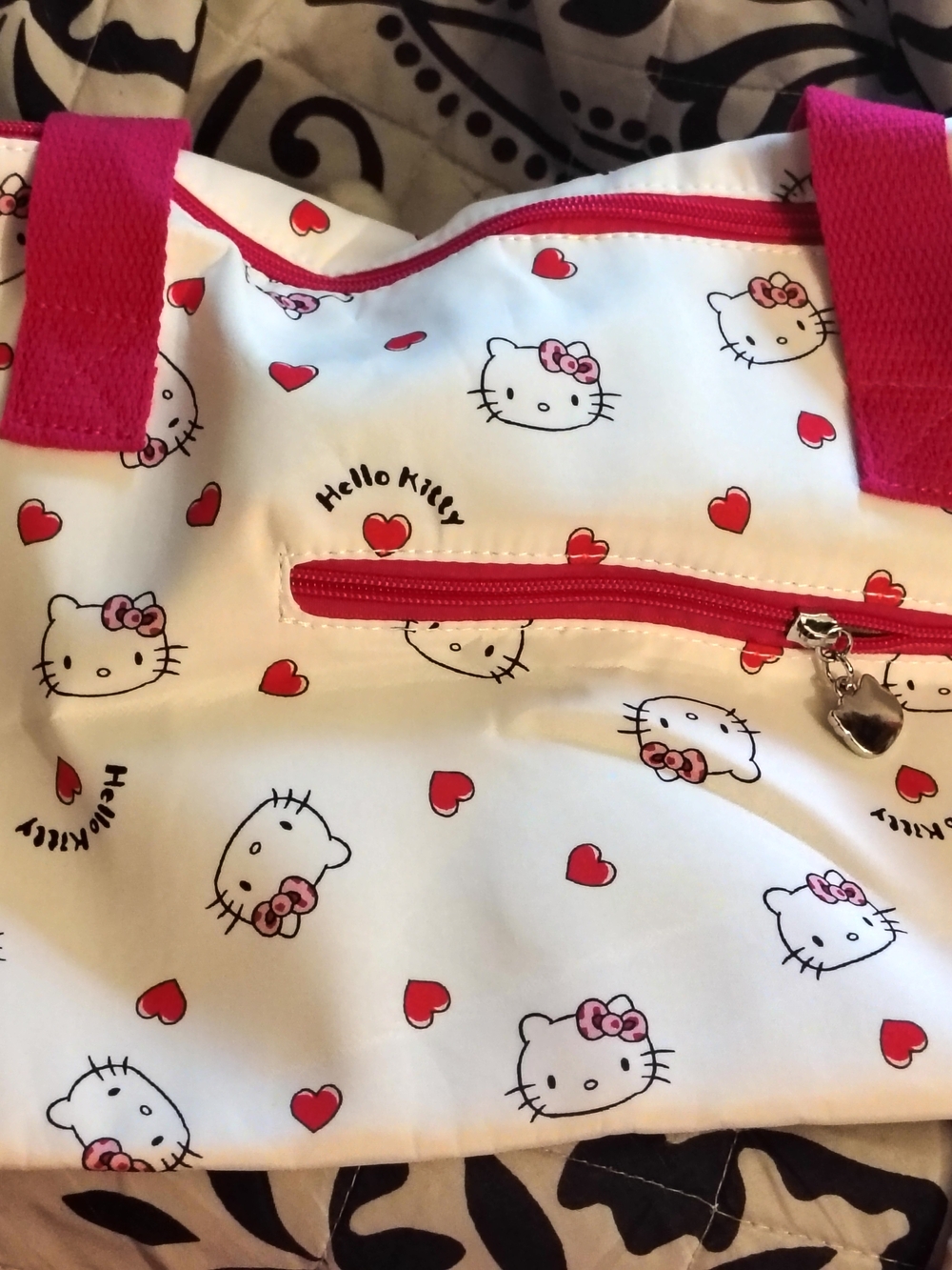 Hello Kitty White & Pink Heart Print Tote